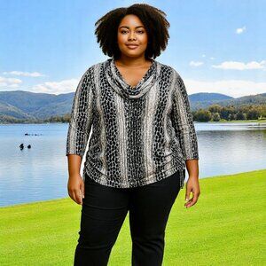 Lane Bryant Pleated Blouse Cowl Neck Long Sleeve Animal Print size 18 - 20